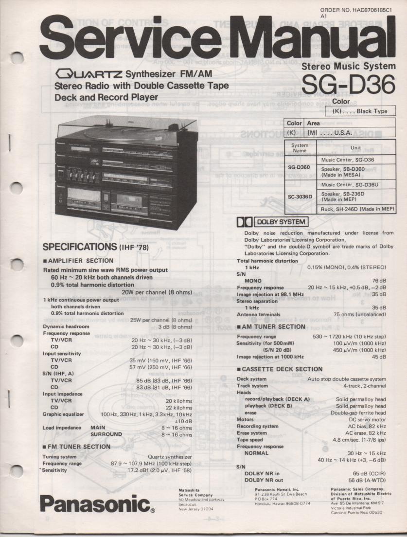 SG-D36 Music Center Stereo System Service Manual