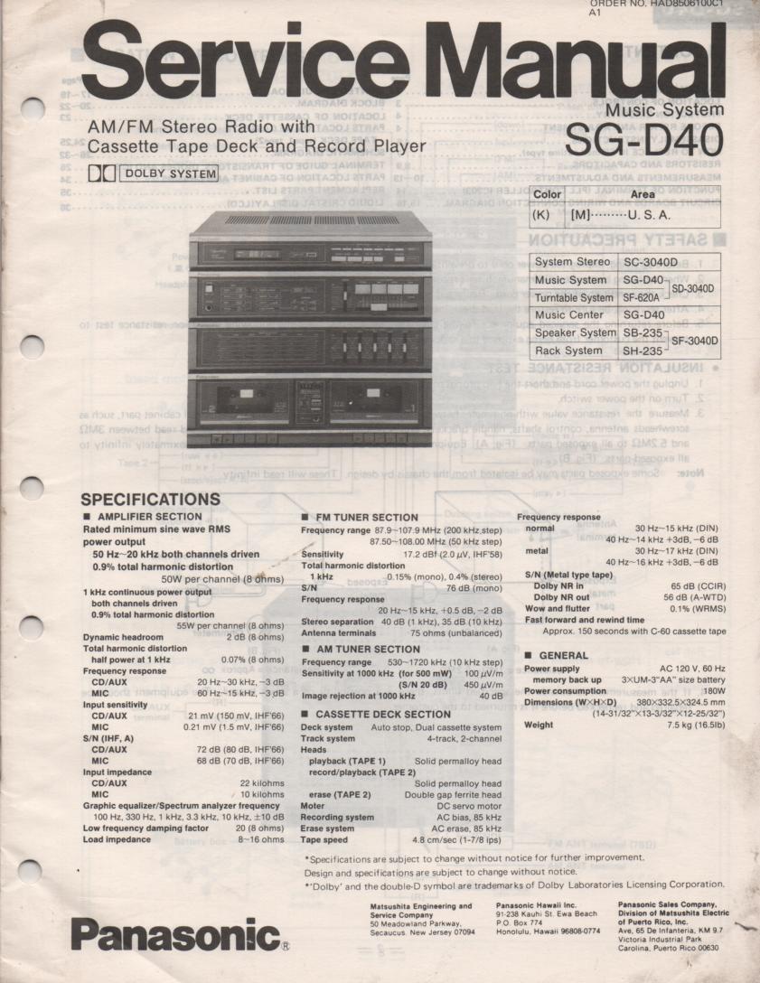 SG-D40 Music Stereo System Service Manual