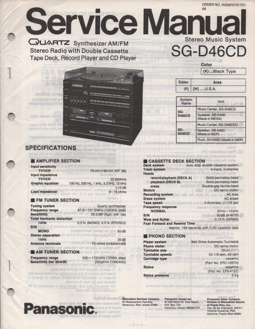 SG-D46CD Music Stereo System Service Manual
