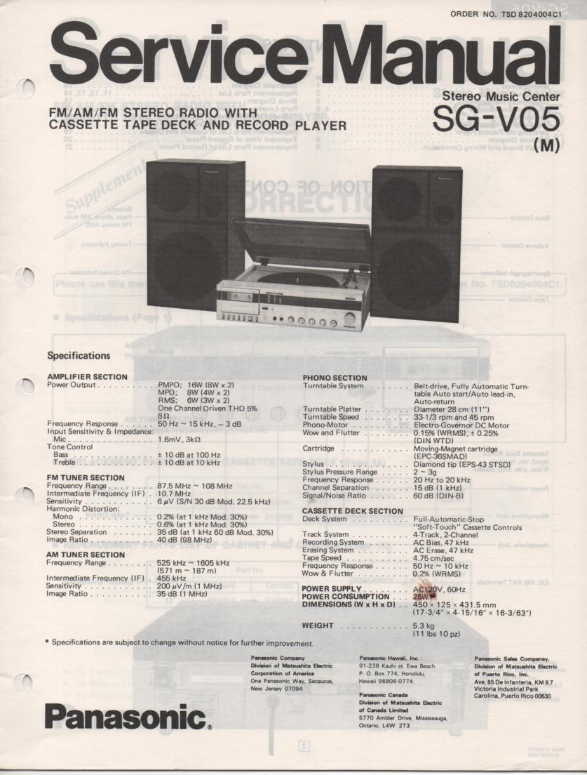 SG-V05 Music Center Stereo System Service Manual
