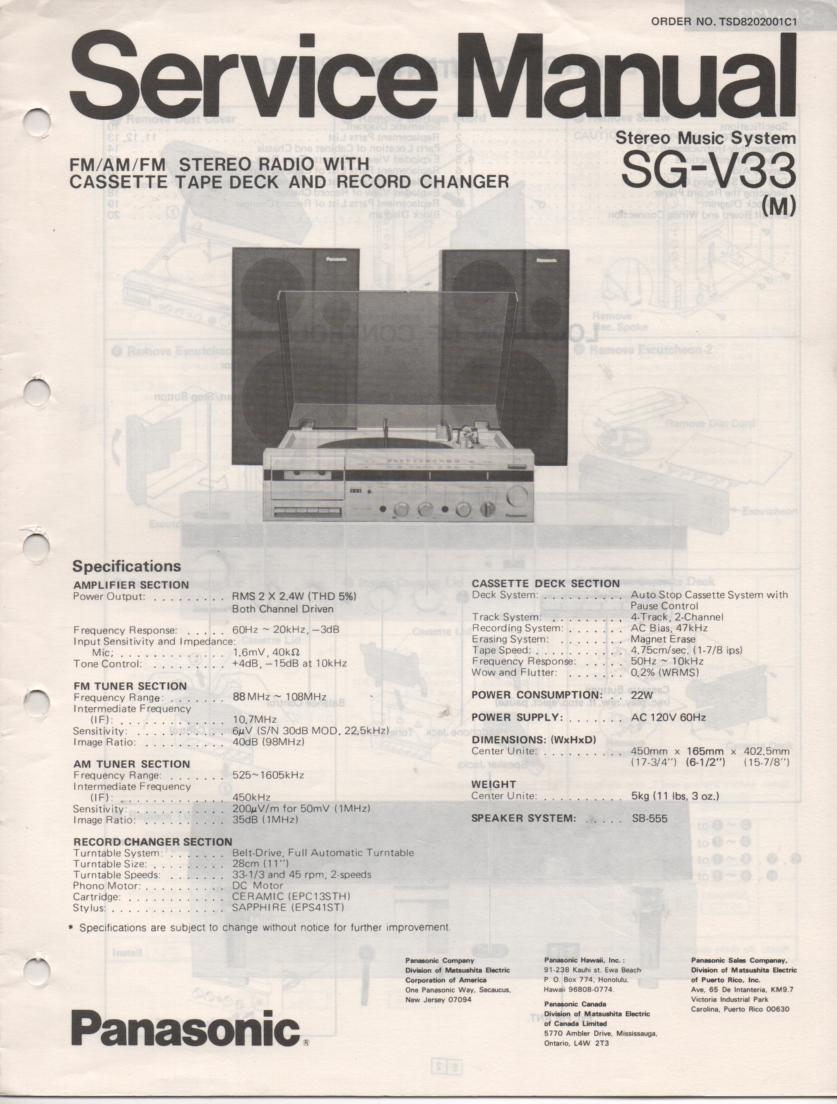SG-V33 Music Center Stereo System Service Manual