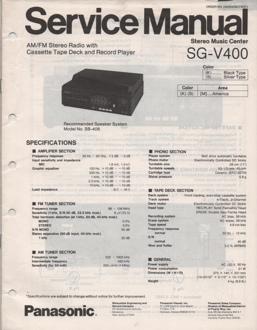 SG-V400 Music Center Stereo System Service Manual