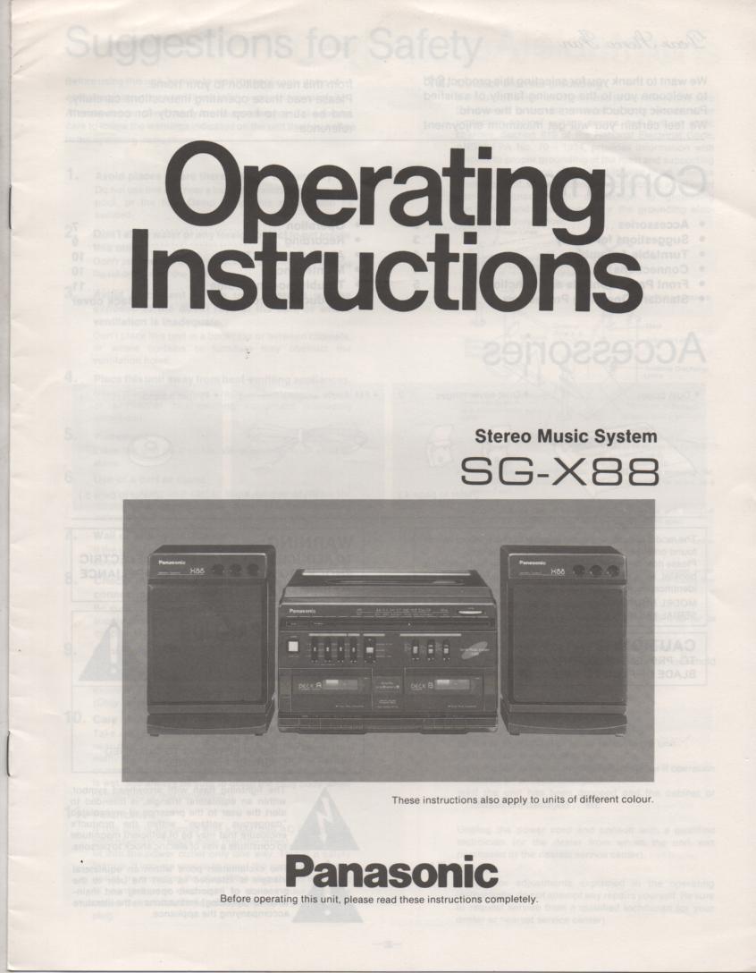 SG-X88 Music Center Stereo System Operating Instruction Manual