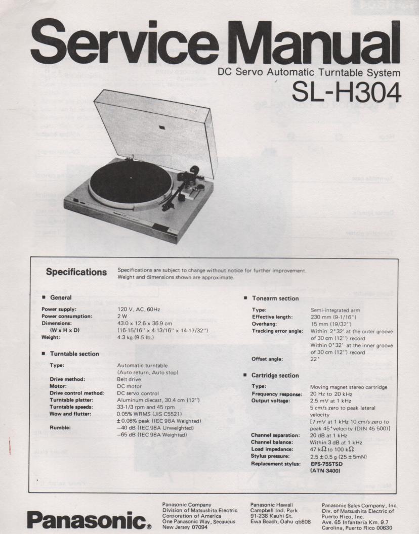 SL-H304 Turntable Service Manual  Panasonic