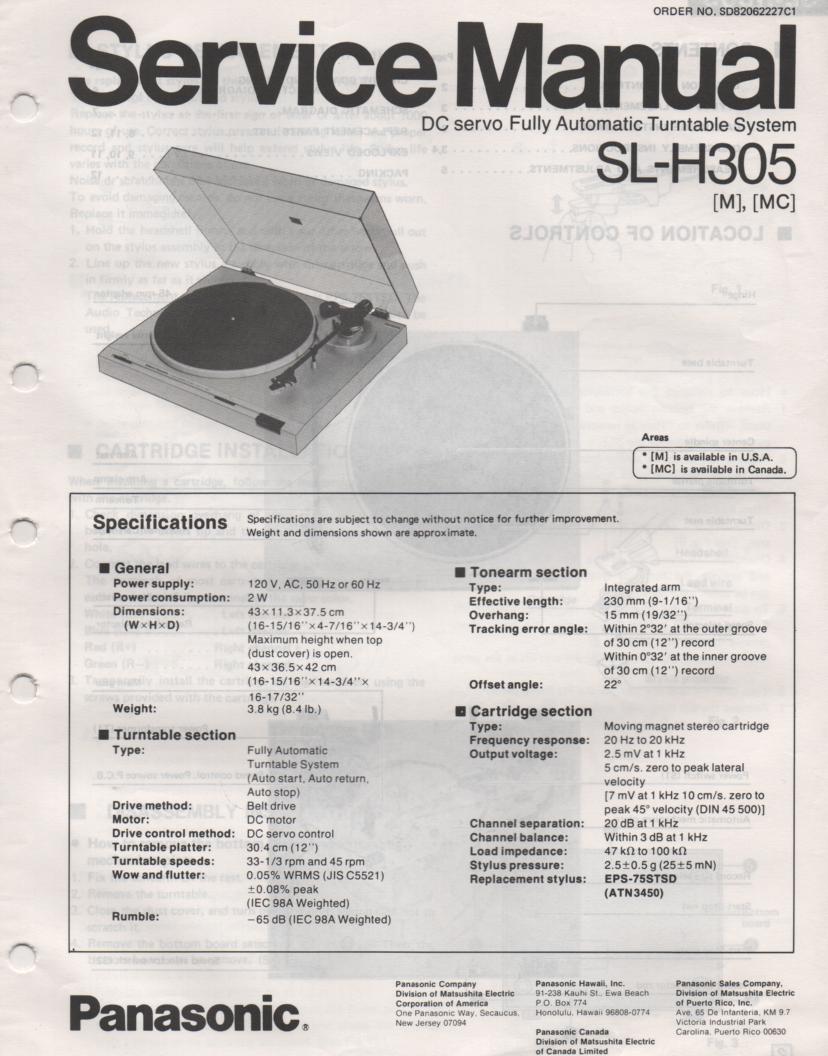 SL-H305 Turntable Service Manual  Panasonic