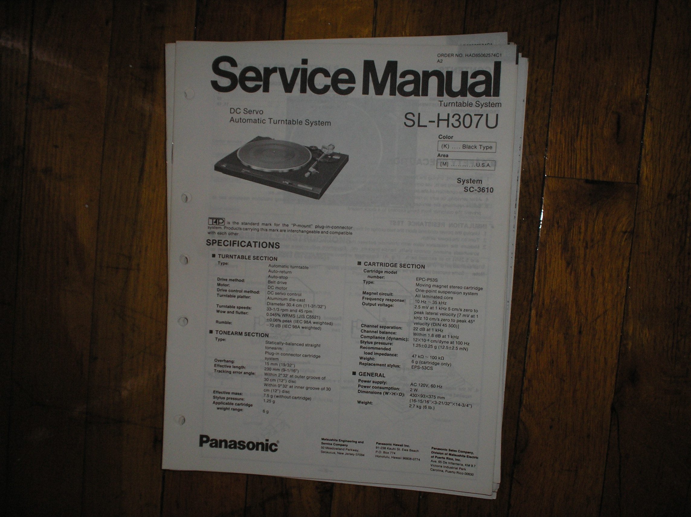 SL-H307U Turntable Service Manual  Panasonic