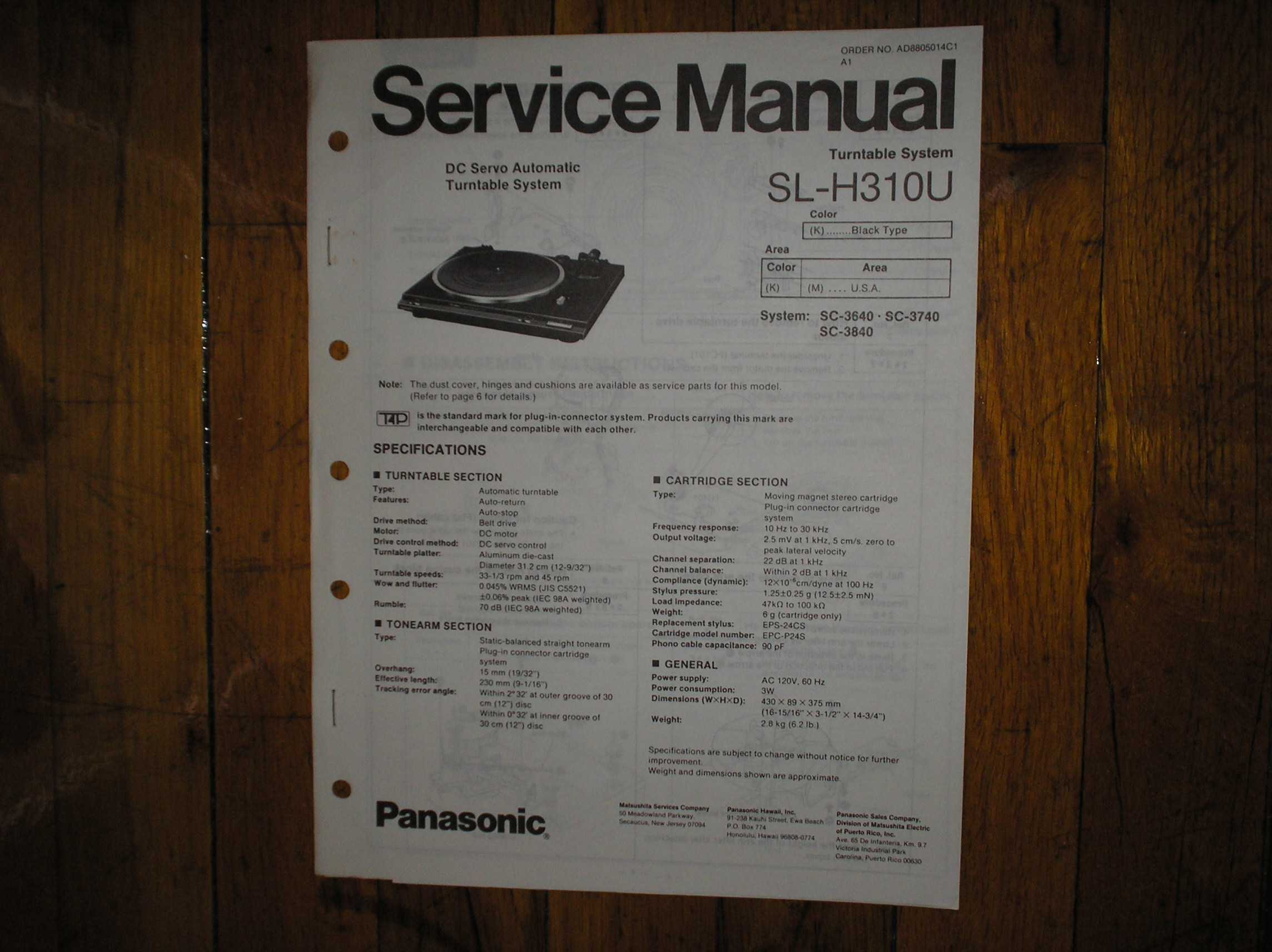 SL-H310U Turntable Service Manual  Panasonic