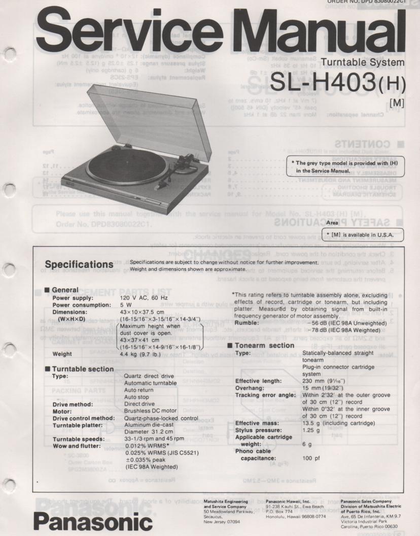 SL-H403 Turntable Service Manual  Panasonic