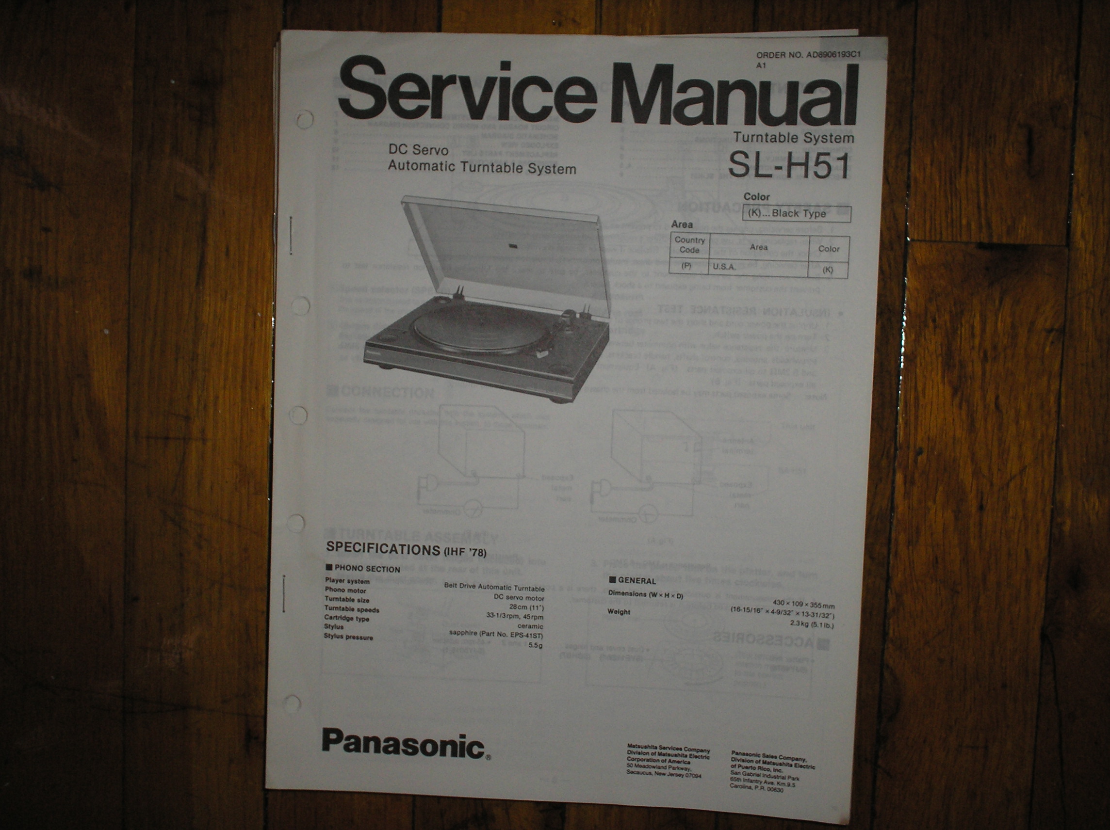 SL-H51 Turntable Service Manual  Panasonic