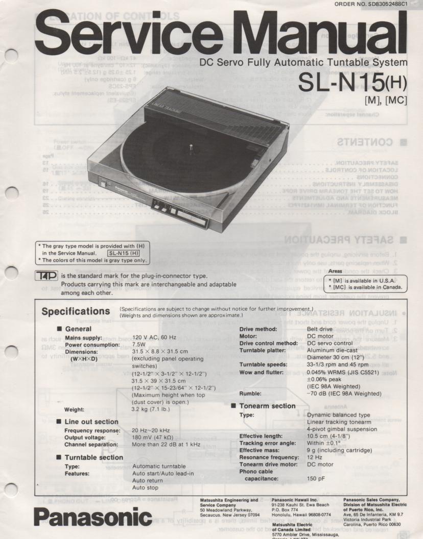 SL-N15 Turntable Service Manual  Panasonic