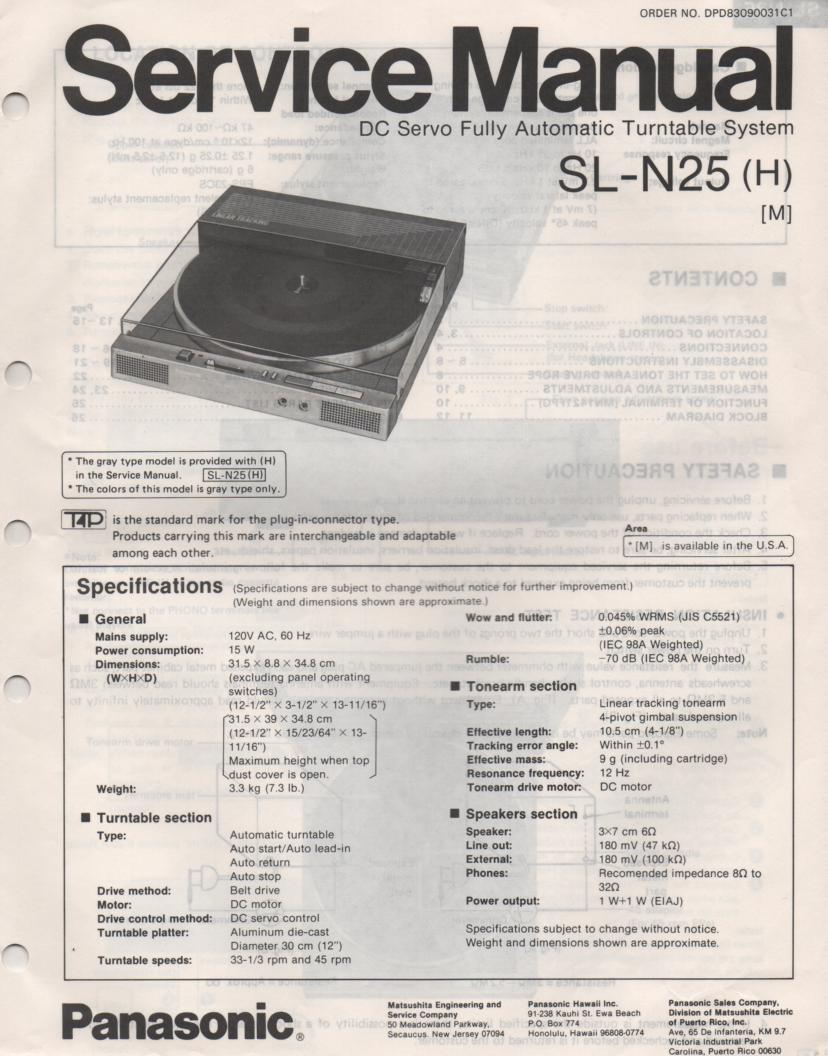 SL-N25 Turntable Service Manual  Panasonic