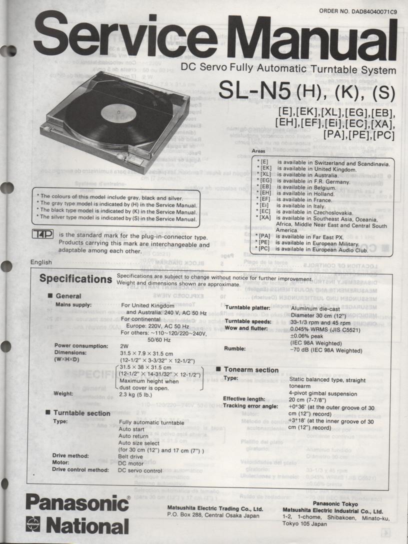 SL-N5 Turntable Service Manual  Panasonic