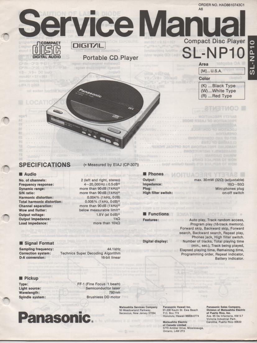 SL-NP10 Portable CD Player Service Manual