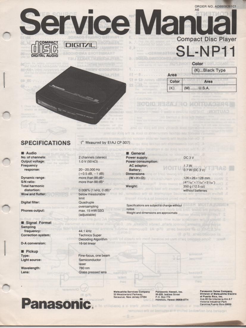SL-NP11 Portable CD Player Service Manual