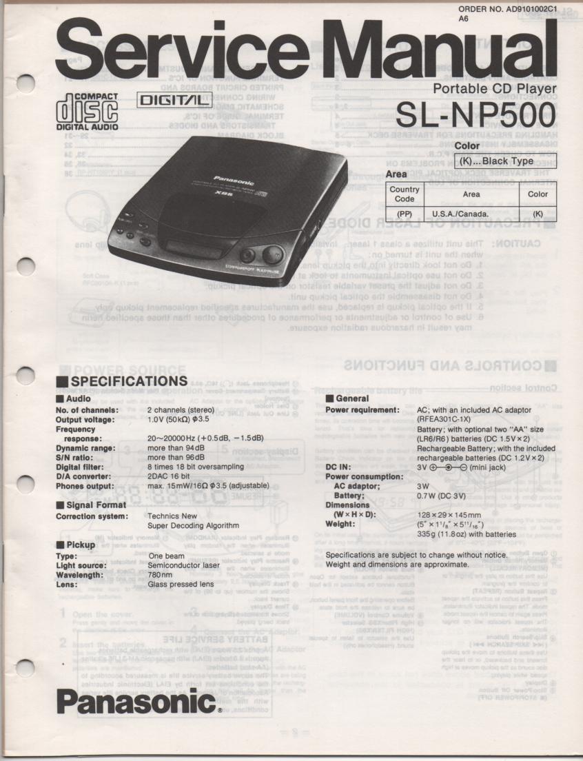 SL-NP500 Portable CD Player Service Manual