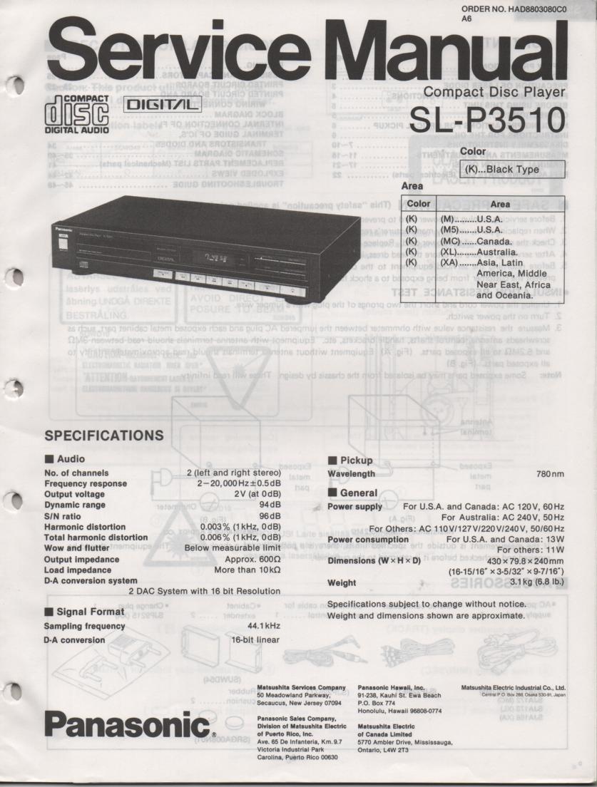 SL-P3510 CD Player Service Manual