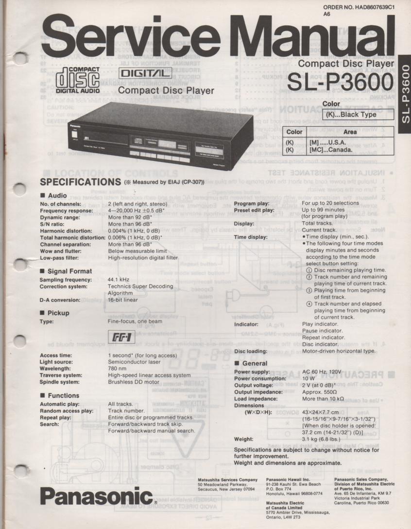 SL-P3600 CD Player Service Manual
