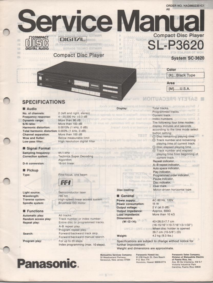 SL-P3620 CD Player Service Manual