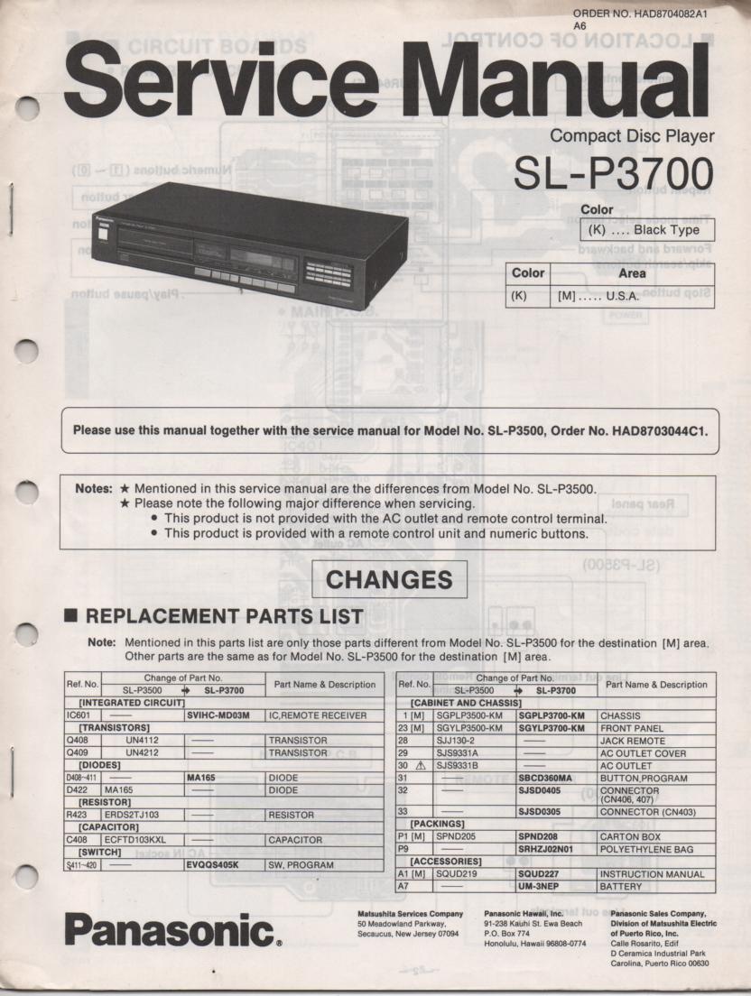 SL-P3700 CD Player Service Manual