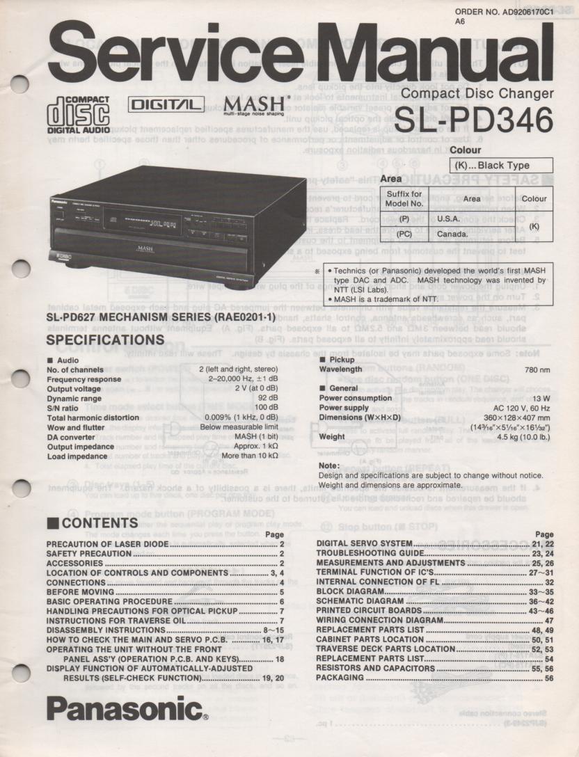 SL-PD346 Multi Disc CD Player Service Instruction Manual