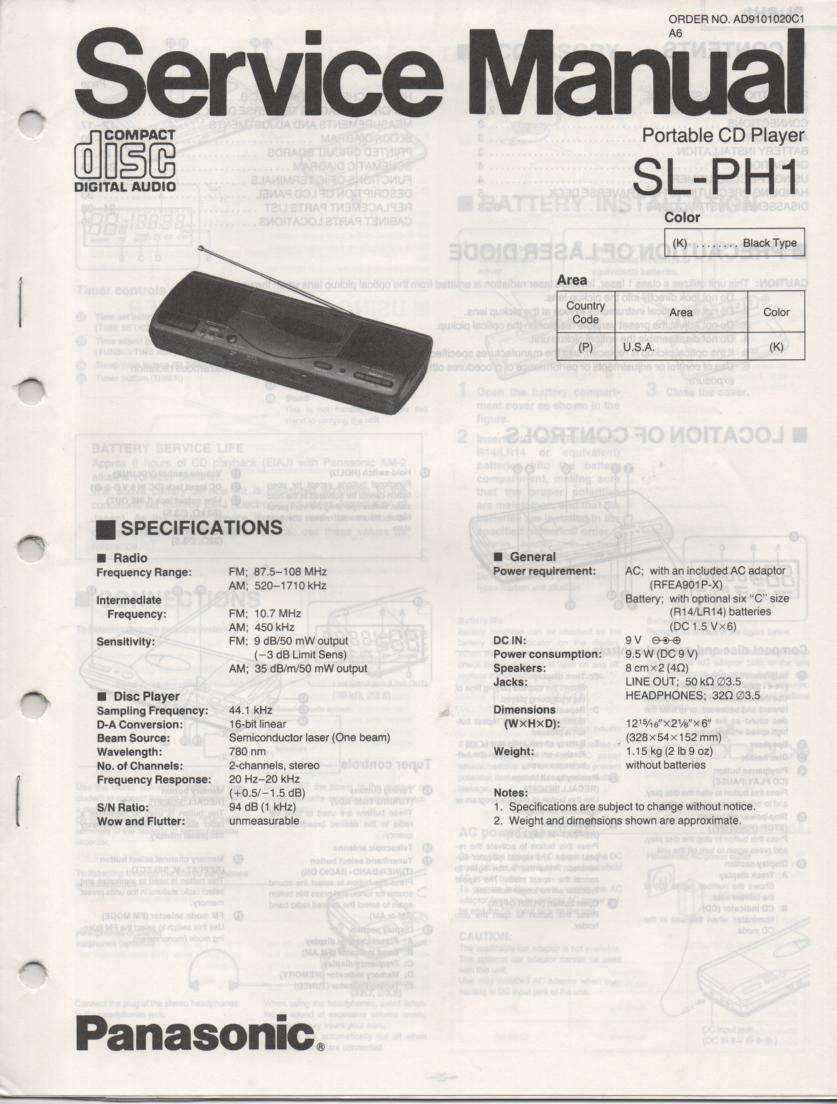SL-PH1 Multi Disc CD Player Service Instruction Manual