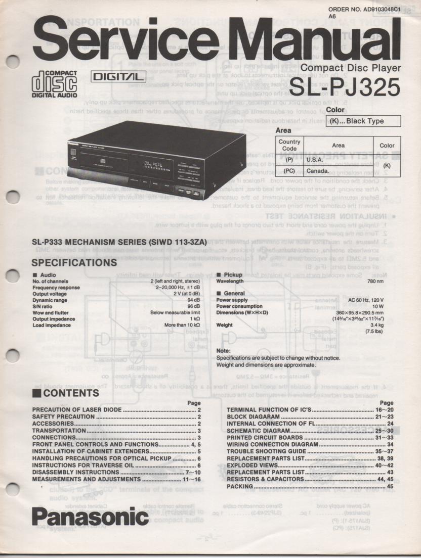 SL-PJ325 Multi Disc CD Player Service Instruction Manual