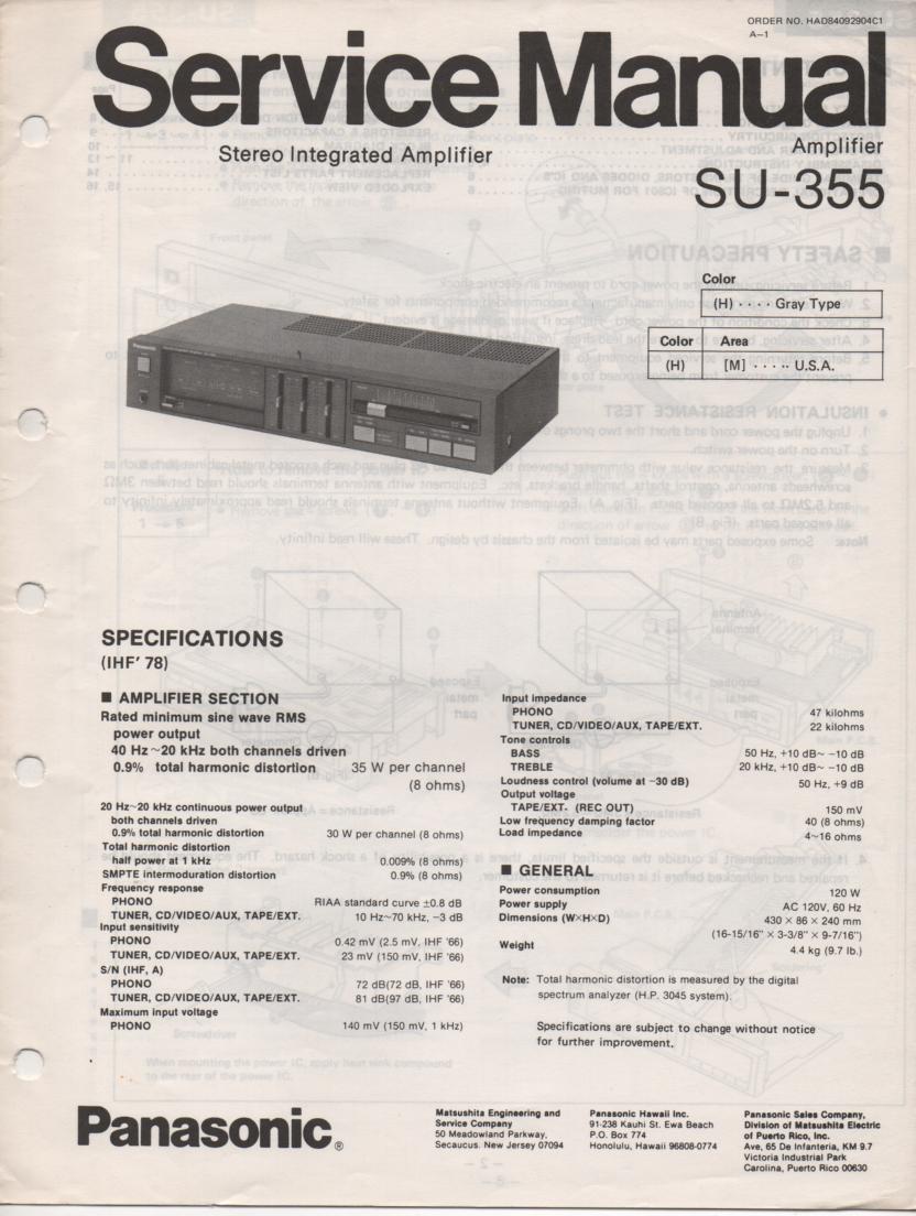 SU-355 Amplifier Service Manual
