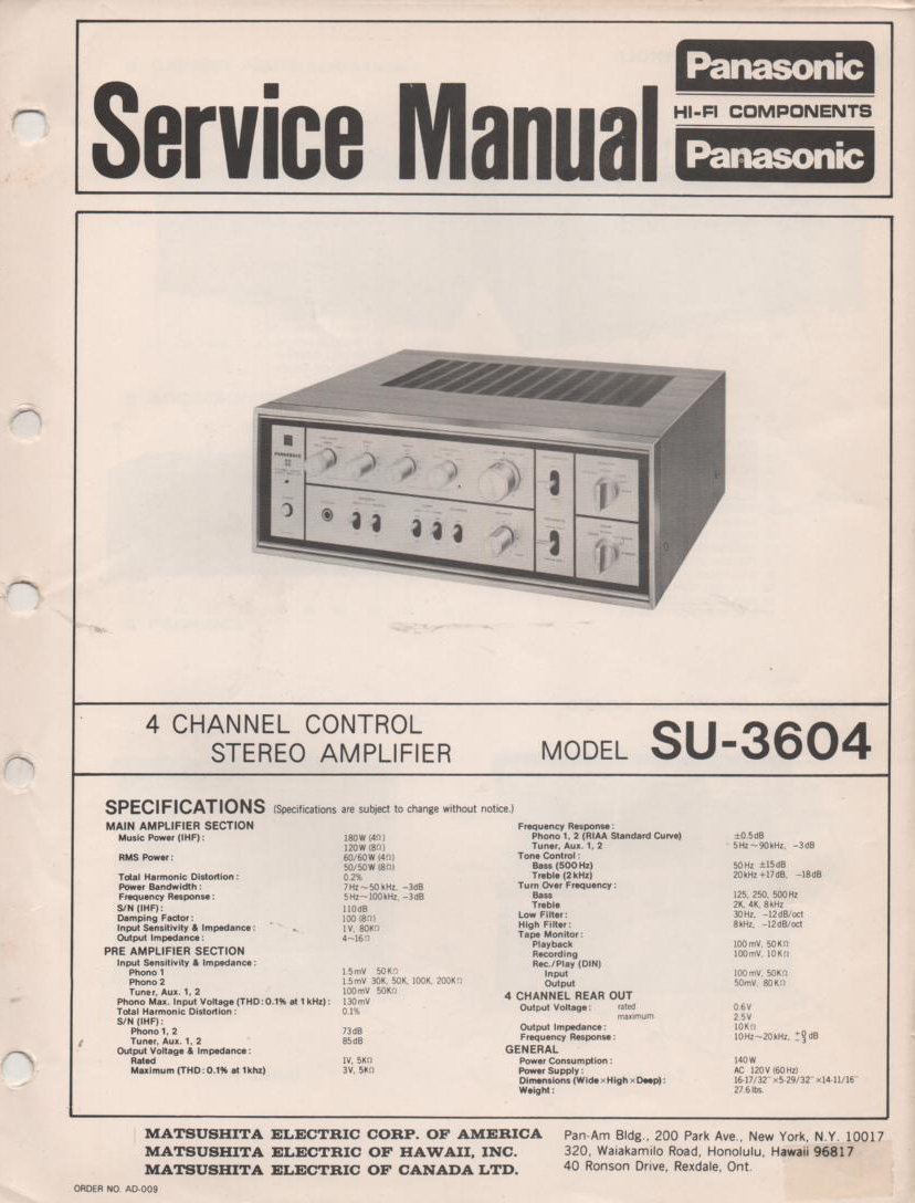 SU-3604 4 Channel Stereo Control Amplifier Service Manual