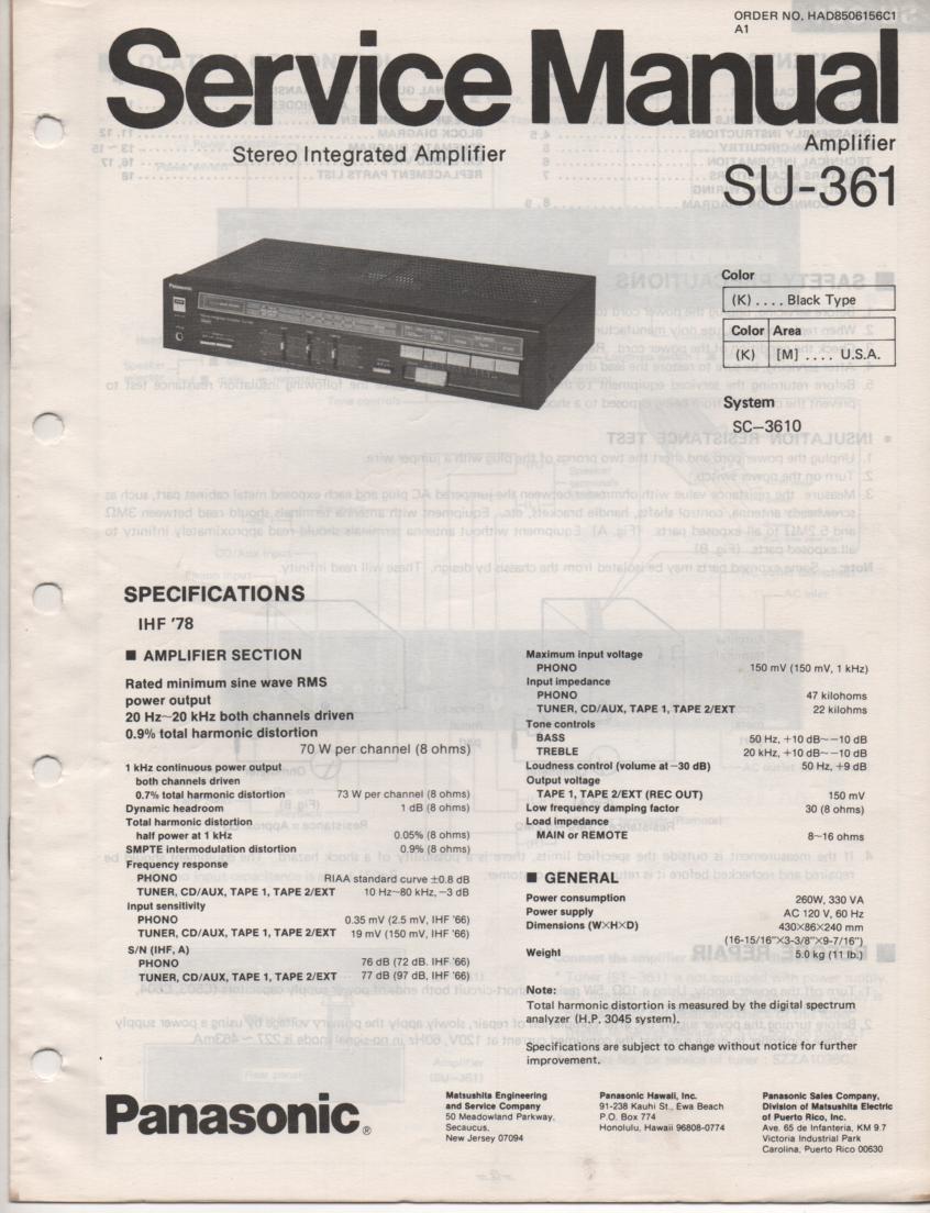 SU-361 Amplifier Service Manual