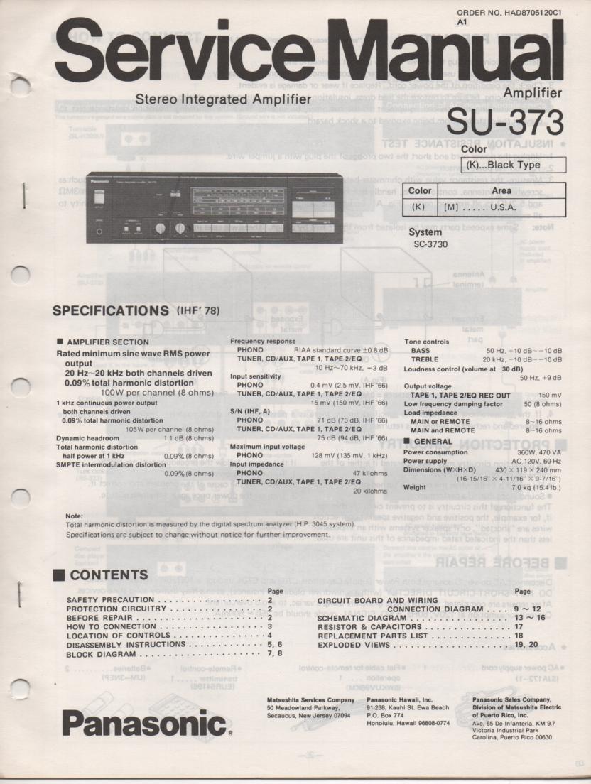 SU-373 Amplifier Service Manual