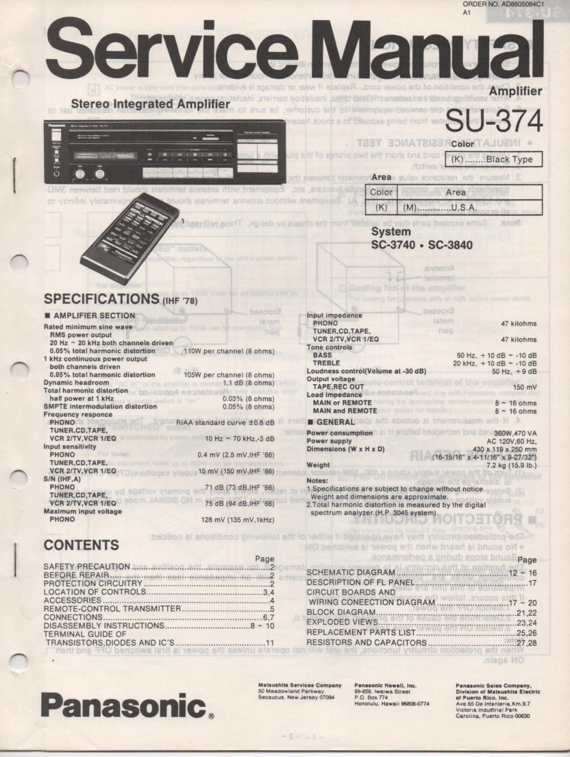 SU-374 Amplifier Service Manual