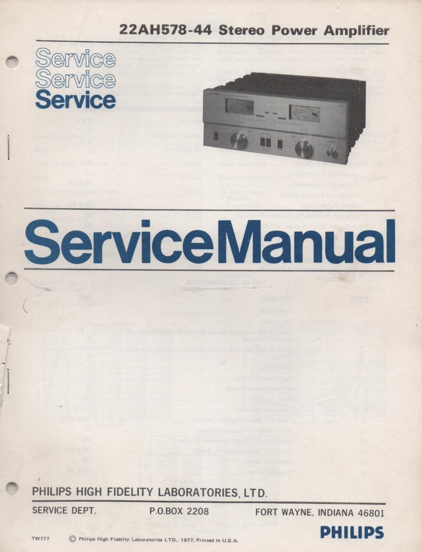22AH578-44 Stereo Power Amplifier Service Manual