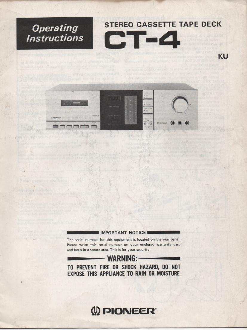 CT-4 Cassette Deck Operating Instruction Manual
