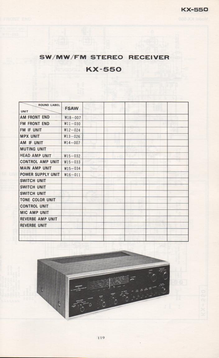 KX-550 Receiver Schematic Manual  PIONEER SCHEMATIC MANUALS
