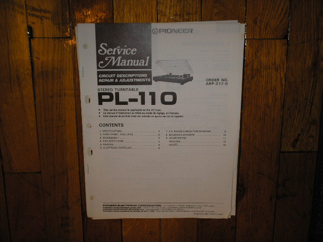 PL-110 Turntable Service Manual  Pioneer