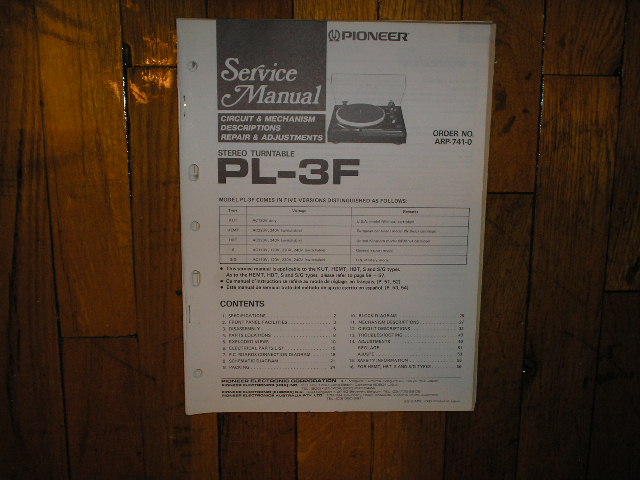PL-3F Turntable Service Manual  Pioneer