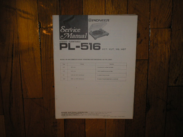 PL-516 Turntable Service Manual  Pioneer