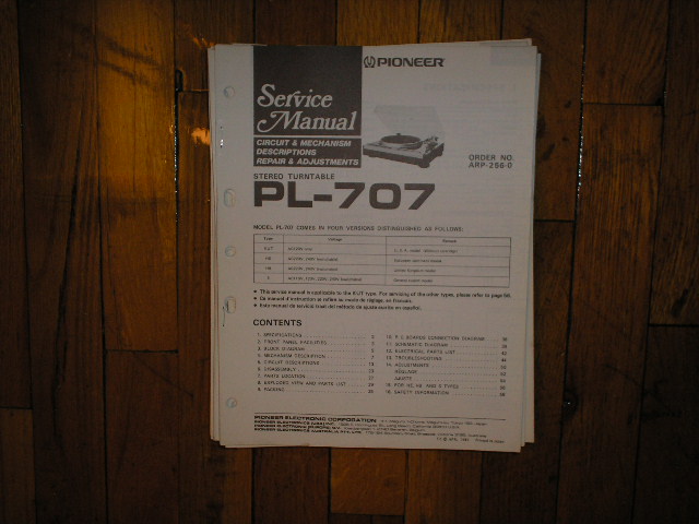 PL-707 Turntable Service Manual  Pioneer