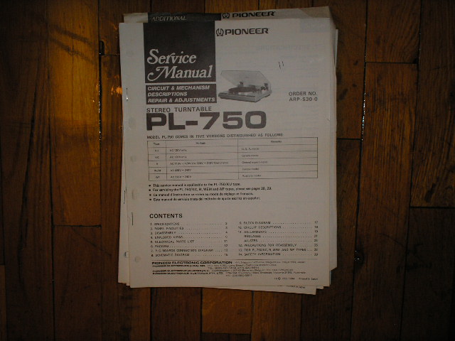 PL-750 Turntable Service Manual  Pioneer