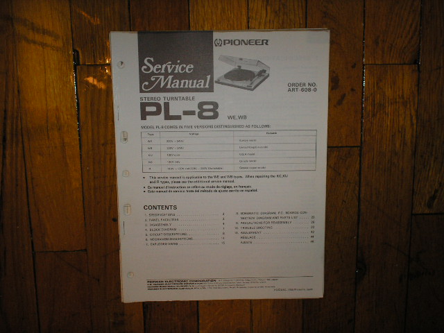 PL-8 Turntable Service Manual  Pioneer