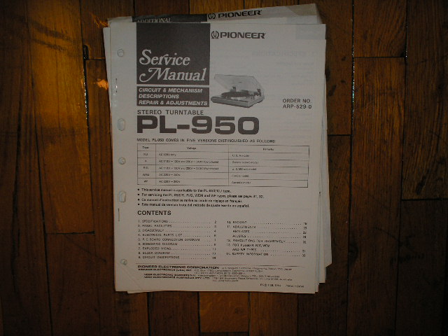 PL-950 Turntable Service Manual  Pioneer