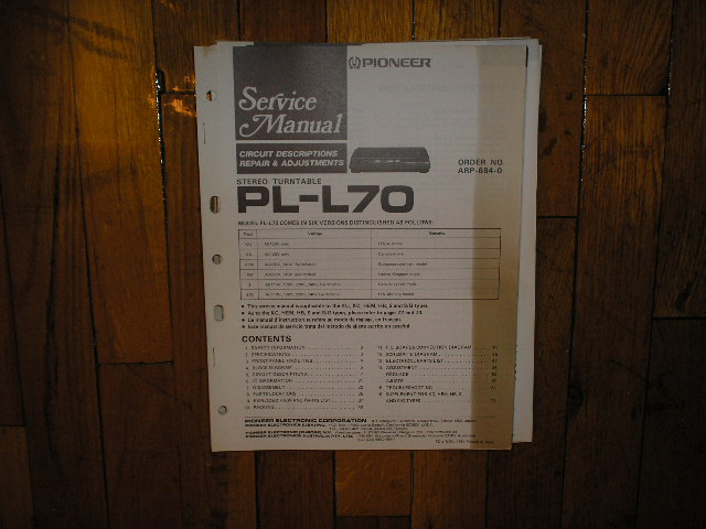 PL-L70 Turntable Service Manual  Pioneer