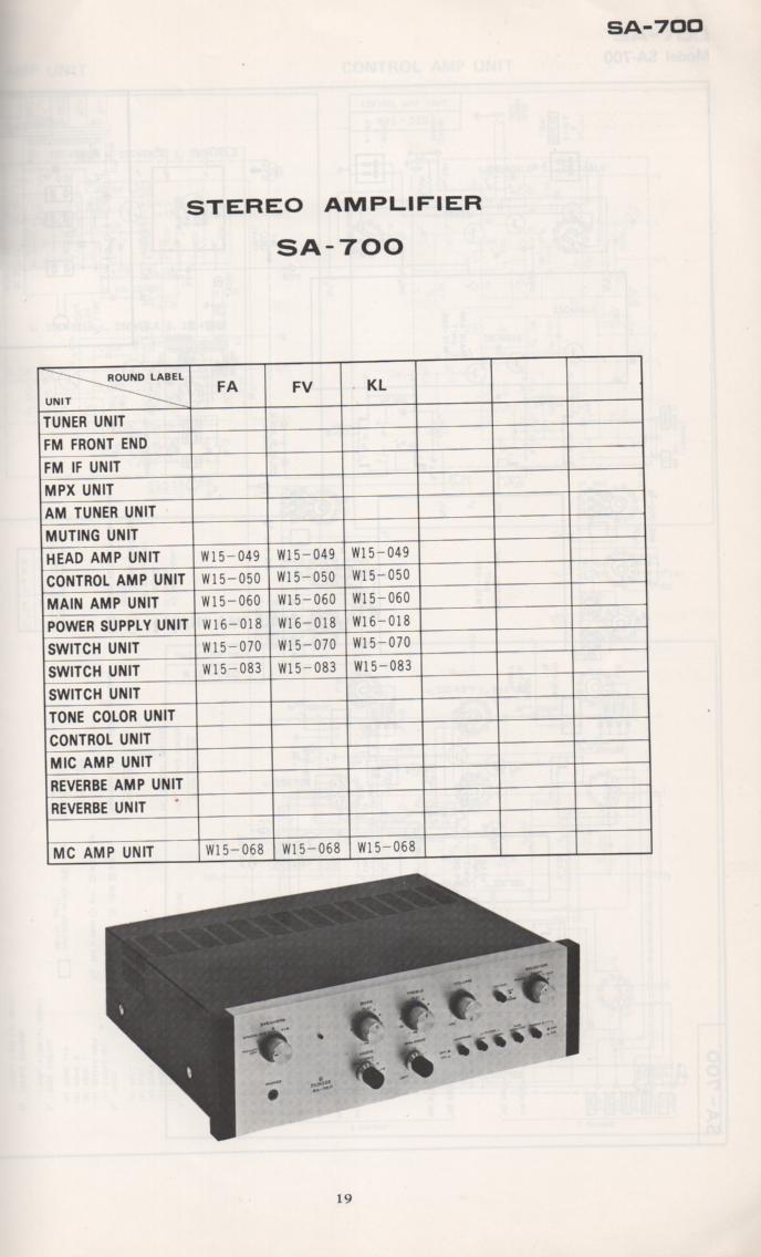 SA-700 Amplifier Schematic Manual Only.  It does not contain parts lists, alignments,etc.  Schematics only