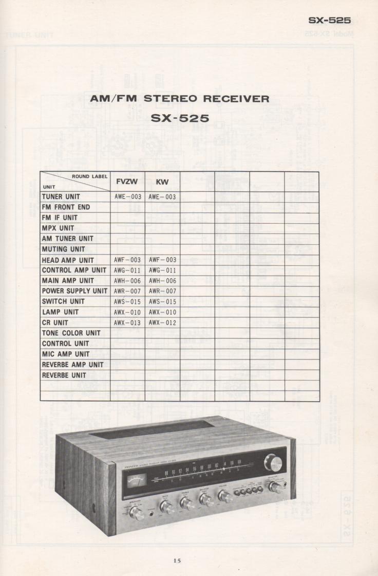 SX-525 Schematic Manual  PIONEER SCHEMATIC MANUALS