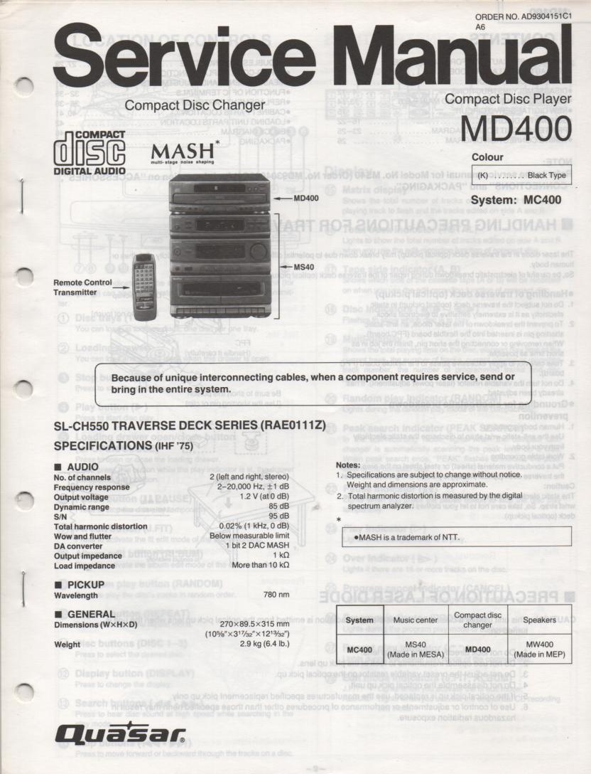MD400 Stereo System Service Manual