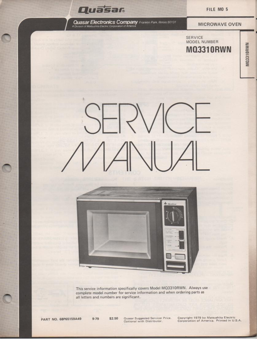 MQ3310RWN Microwave Oven Service Instruction Manual