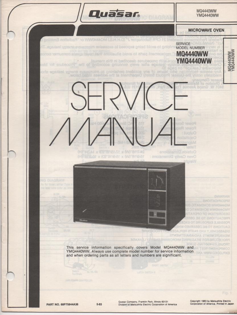 MQ4440WW YMQ4440WW Microwave Oven Service Instruction Manual