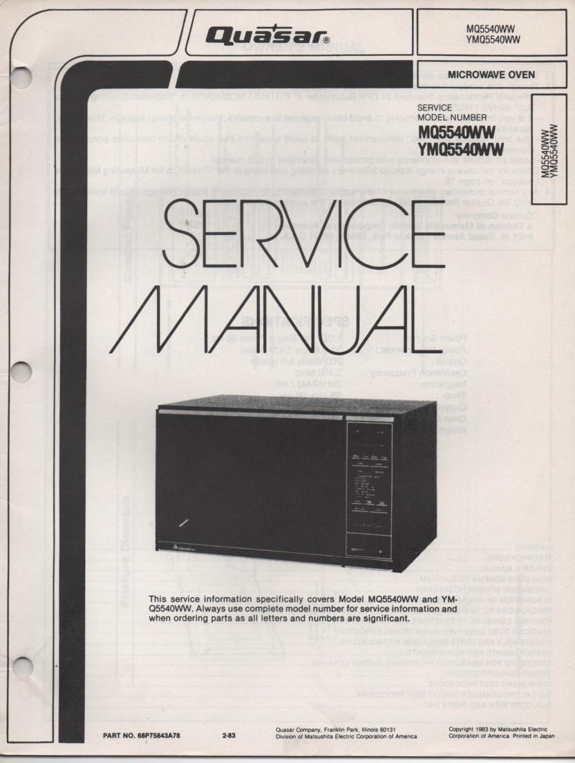 MQ5540WW YMQ5540WW Microwave Oven Service Operating Instruction Manual