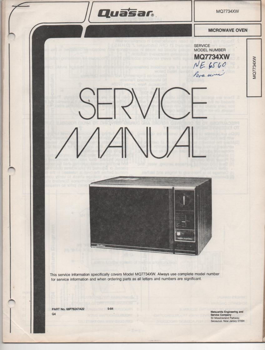 MQ7734XW Microwave Oven Operating Service Instruction Manual