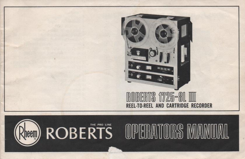 1725-8L III 3 8-Track Stereo Reel to Reel Tape Deck Owners Manual  ROBERTS